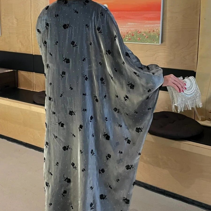 Organza Rose Flower Embroidery Butterfly Open Abaya (MOA115) - Mariam's Collection