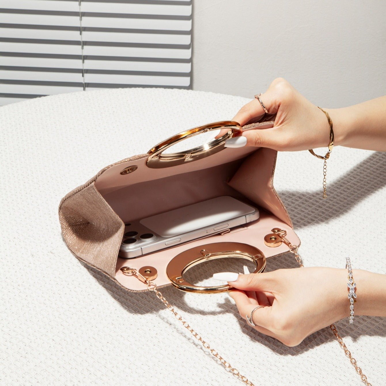 Oval Ring Handle Pleated Satchel Bag(MAC441) - Mariam's Collection