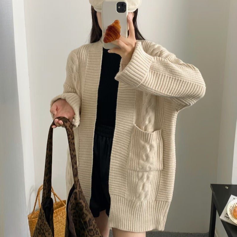 Oversized Cable Knit Cardigan with Pockets(MS166) - Mariam's Collection