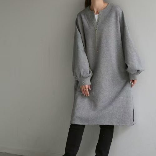 Oversized Cotton Sweatshirt Tunic | V - Neck Long Sleeve Pullover Top(MS210) - Mariam's Collection