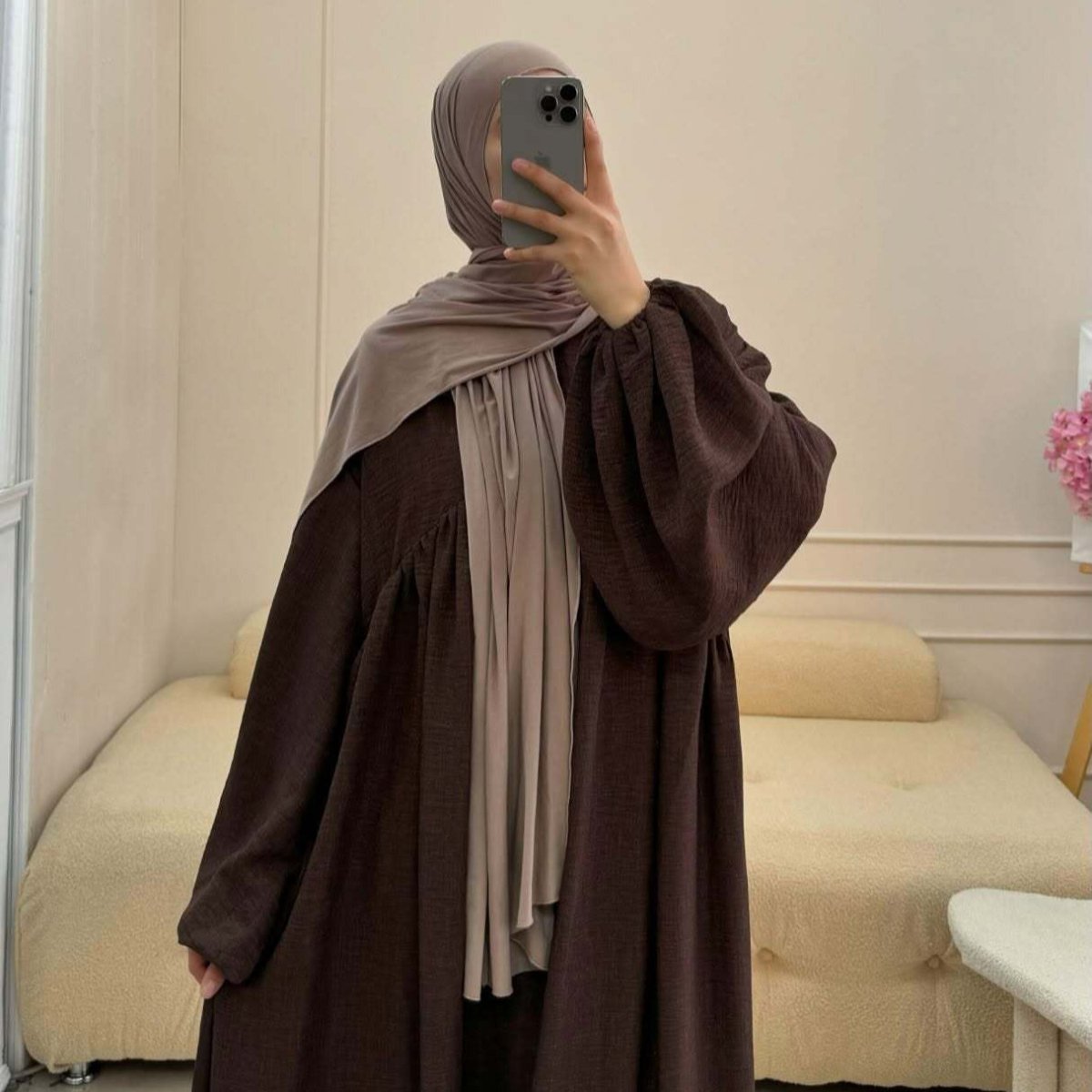 Oversized Elastic Cuff Pullover Bubble Sleeve Abaya(MA335) - Mariam's Collection