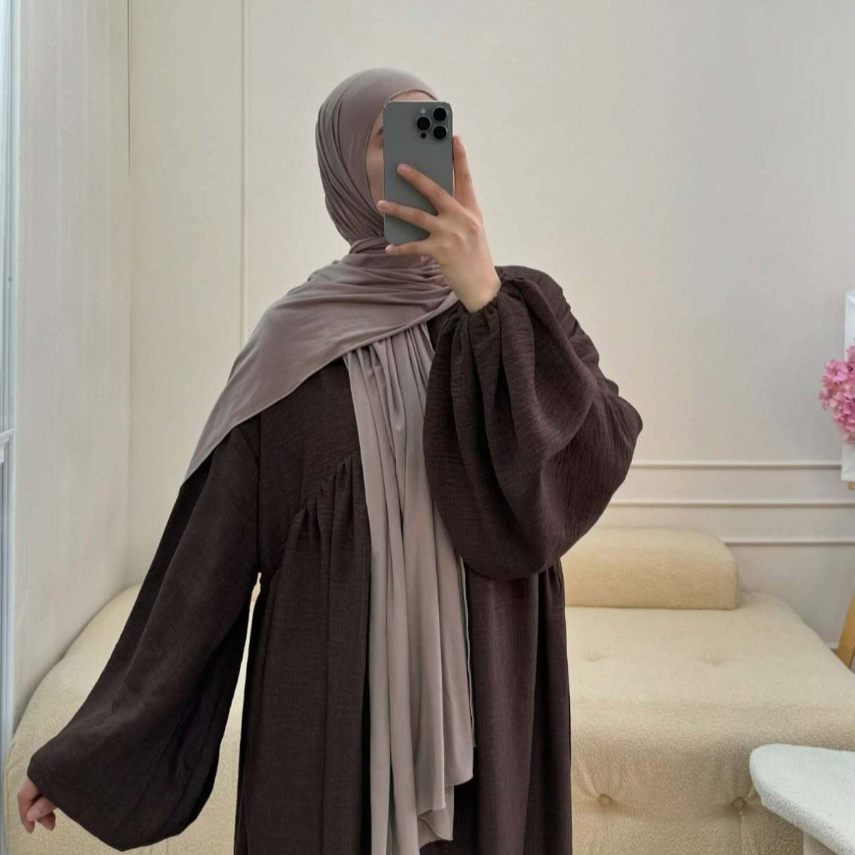 Oversized Elastic Cuff Pullover Bubble Sleeve Abaya(MA335) - Mariam's Collection