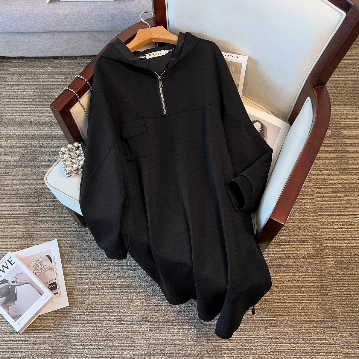 Oversized Half - Zip Hoodie Dress | Plus Size Midi Sweatshirt Dress(MS196) - Mariam's Collection