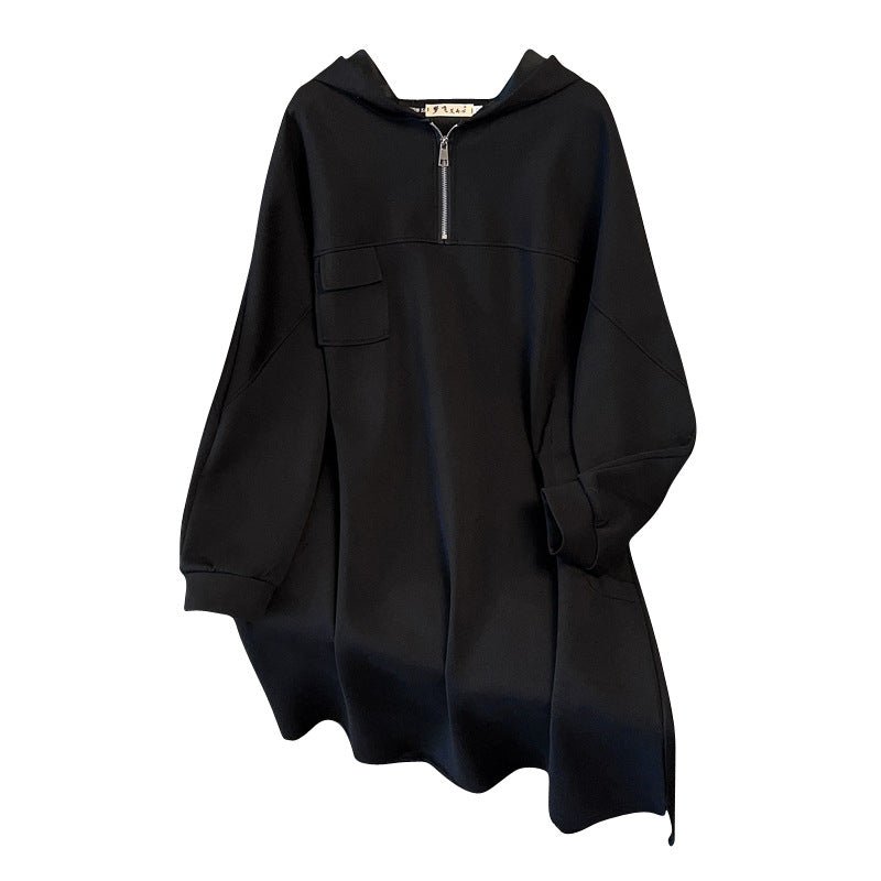 Oversized Half - Zip Hoodie Dress | Plus Size Midi Sweatshirt Dress(MS196) - Mariam's Collection