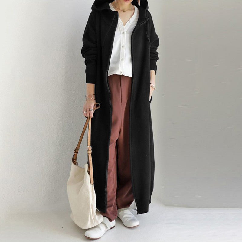 Oversized Hooded Zip - Up Maxi Dress(MS163) - Mariam's Collection