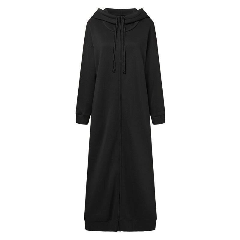 Oversized Hooded Zip - Up Maxi Dress(MS163) - Mariam's Collection