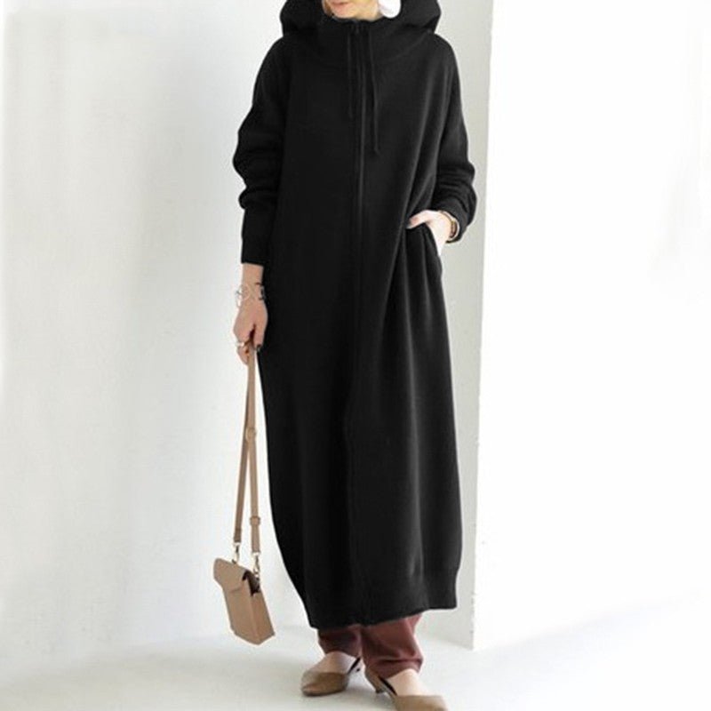 Oversized Hooded Zip - Up Maxi Dress(MS163) - Mariam's Collection