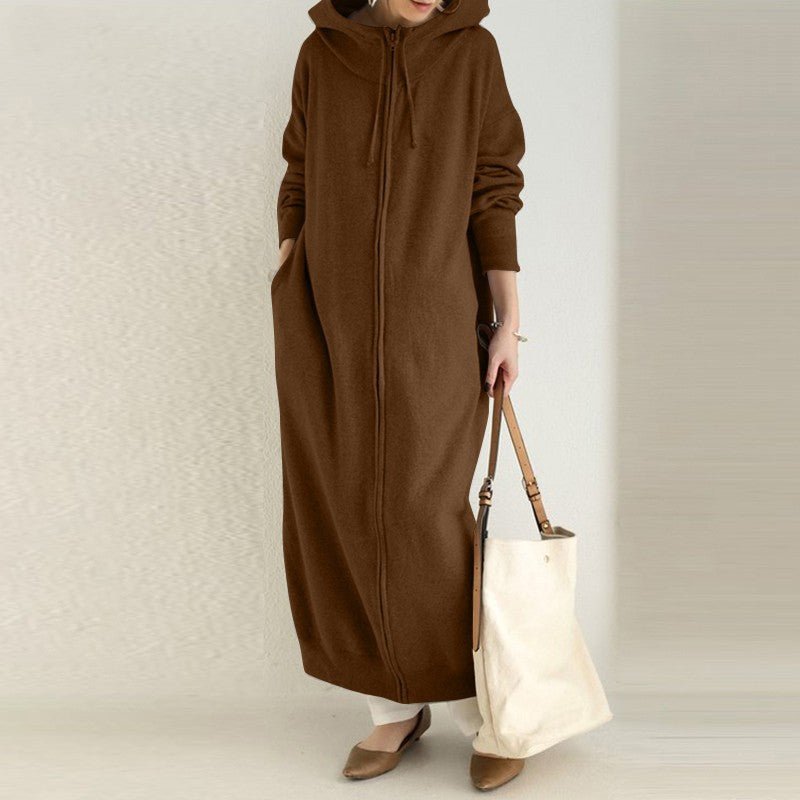 Oversized Hooded Zip - Up Maxi Dress(MS163) - Mariam's Collection