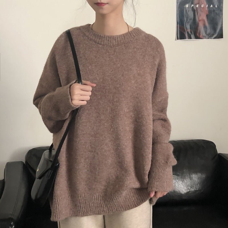 Oversized Round Neck Pullover Sweater | Solid Color Knit Base Layer Top(MS168) - Mariam's Collection
