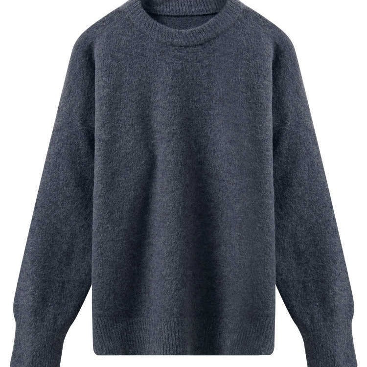 Oversized Round Neck Pullover Sweater | Solid Color Knit Base Layer Top(MS168) - Mariam's Collection