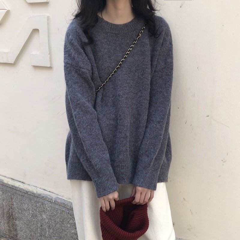 Oversized Round Neck Pullover Sweater | Solid Color Knit Base Layer Top(MS168) - Mariam's Collection