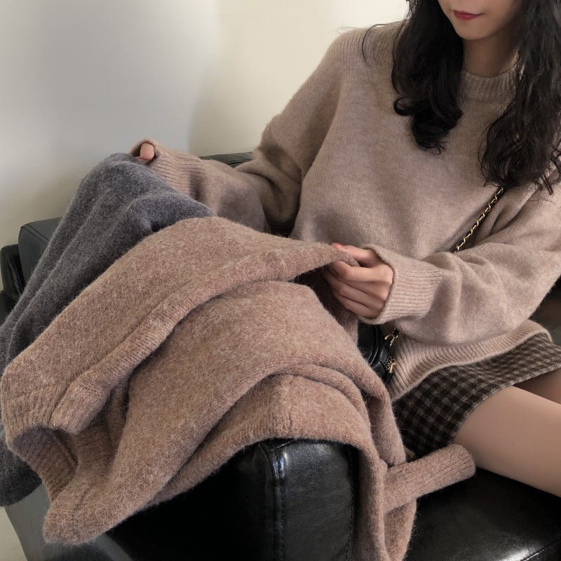 Oversized Round Neck Pullover Sweater | Solid Color Knit Base Layer Top(MS168) - Mariam's Collection