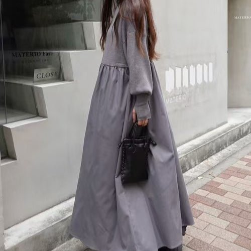 Oversized Turtleneck Maxi Dress | Bubble Sleeve Sweater Dress(MS180) - Mariam's Collection