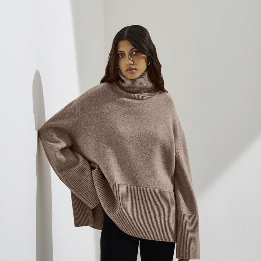 Oversized Turtleneck Sweater with Side Slits(MS251) - Mariam's Collection