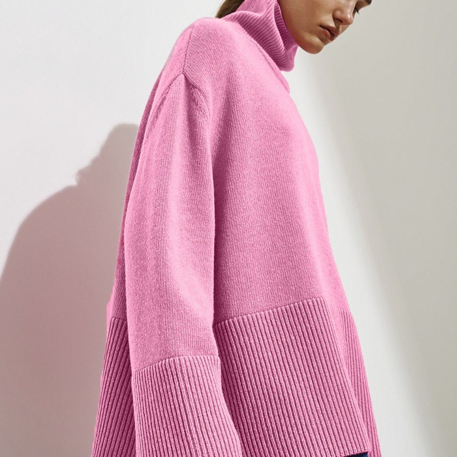 Oversized Turtleneck Sweater with Side Slits(MS251) - Mariam's Collection
