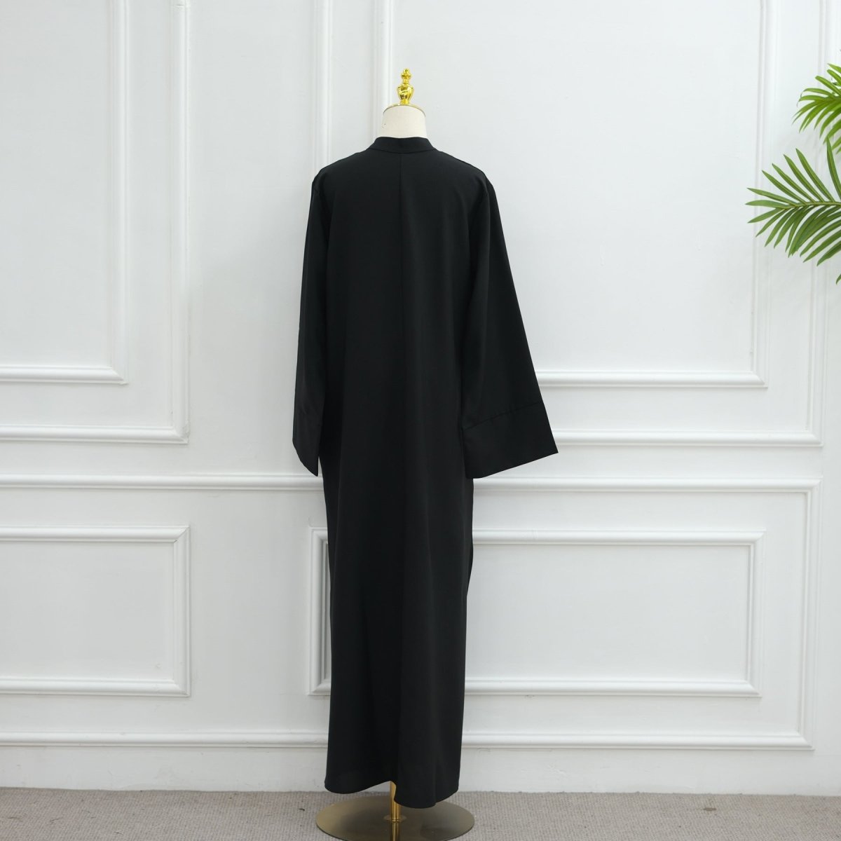 Oversized V - Neck Abaya with Pockets | Solid Color Maxi Dress with Wide Cuffs(MA331) - Mariam's Collection