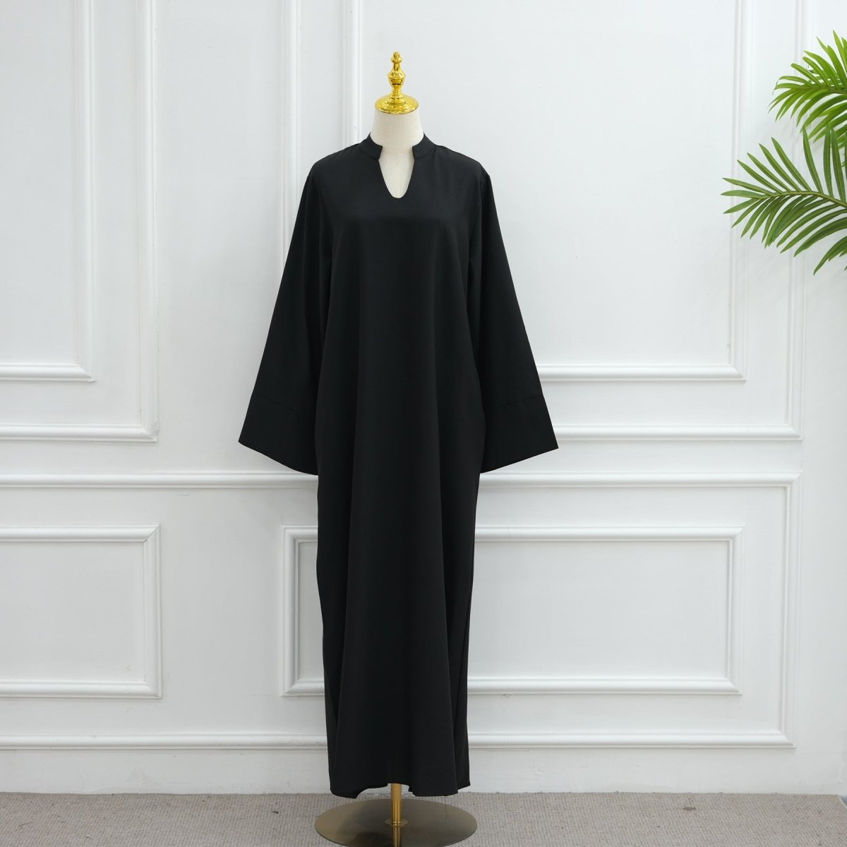 Oversized V - Neck Abaya with Pockets | Solid Color Maxi Dress with Wide Cuffs(MA331) - Mariam's Collection