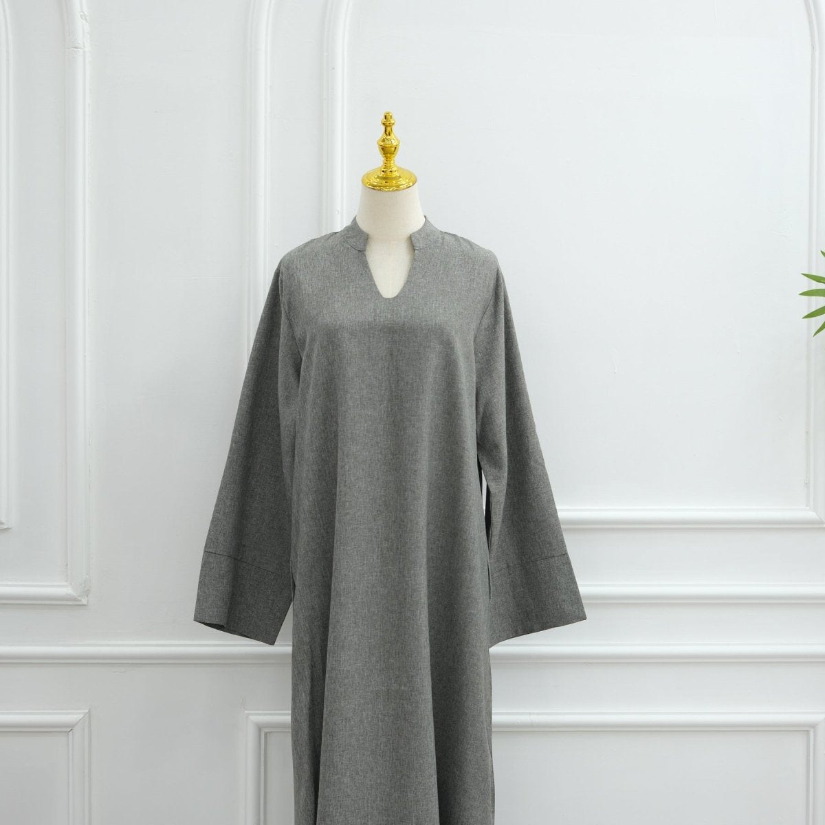 Oversized V - Neck Abaya with Pockets | Solid Color Maxi Dress with Wide Cuffs(MA331) - Mariam's Collection