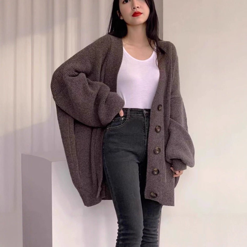 Oversized V - Neck Bubble Sleeve Cardigan(MS167) - Mariam's Collection