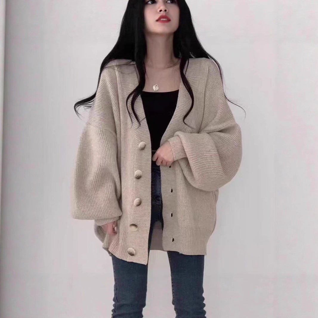 Oversized V - Neck Bubble Sleeve Cardigan(MS167) - Mariam's Collection