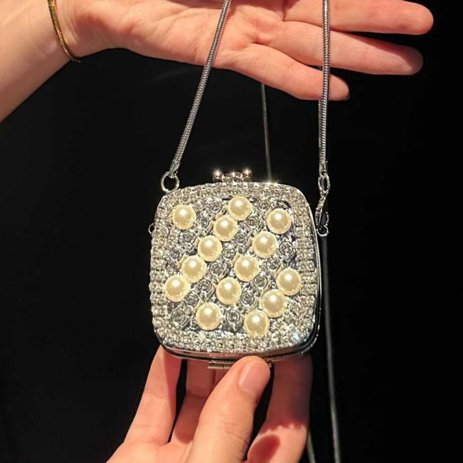 Palm - Sized Diamond Mini Clutch Silver Glamour Gala Bag (MAC281) - Mariam's Collection