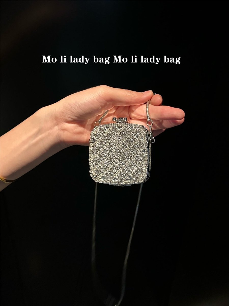 Palm - Sized Diamond Mini Clutch Silver Glamour Gala Bag (MAC281) - Mariam's Collection