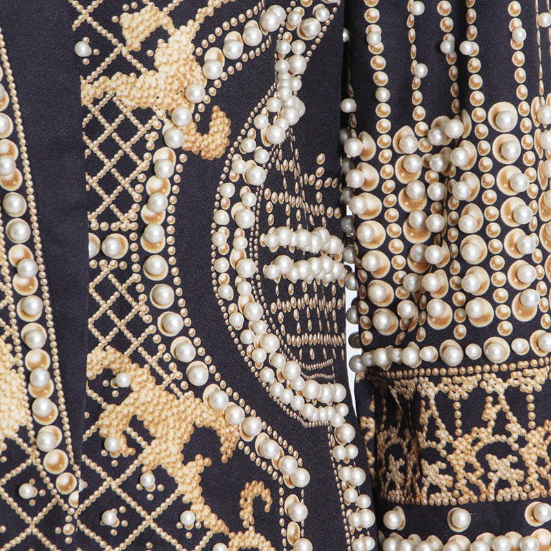 Pearl & Bead Embellished Vintage Blazer | Geometric Print Luxury Jacket(MS218) - Mariam's Collection