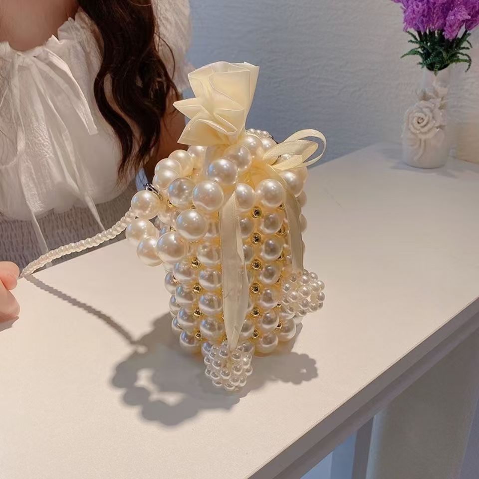 Pearl Bucket Bag | Handmade Beaded Crossbody Bag(MAC364) - Mariam's Collection