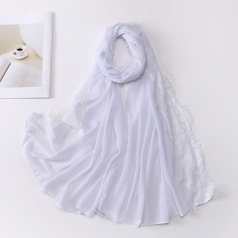 Pearl Chiffon Hijab with Lace Trim(MH218) - Mariam's Collection