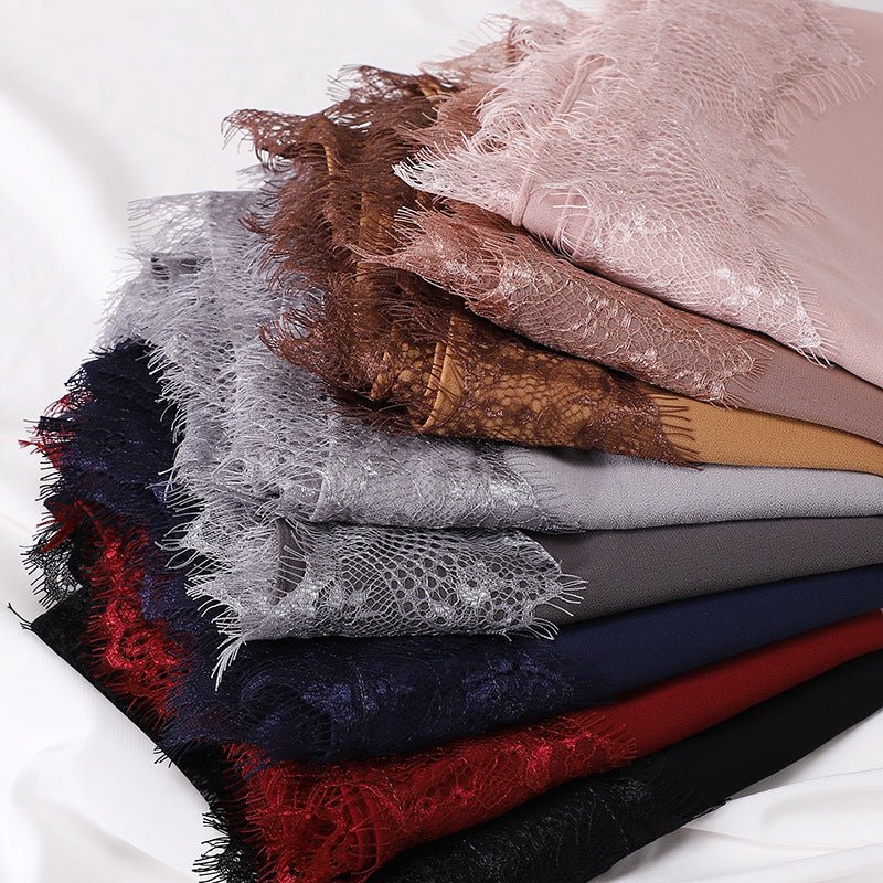 Pearl Chiffon Hijab with Lace Trim(MH218) - Mariam's Collection