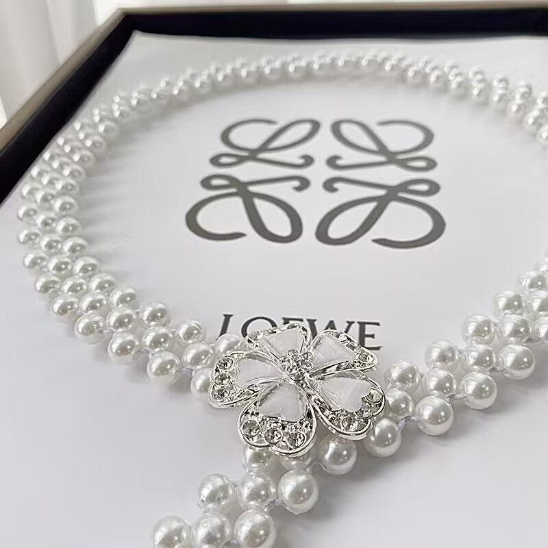 Pearl Elastic Waist Belt | Rhinestone Flower Stretch Belt(MAC362) - Mariam's Collection