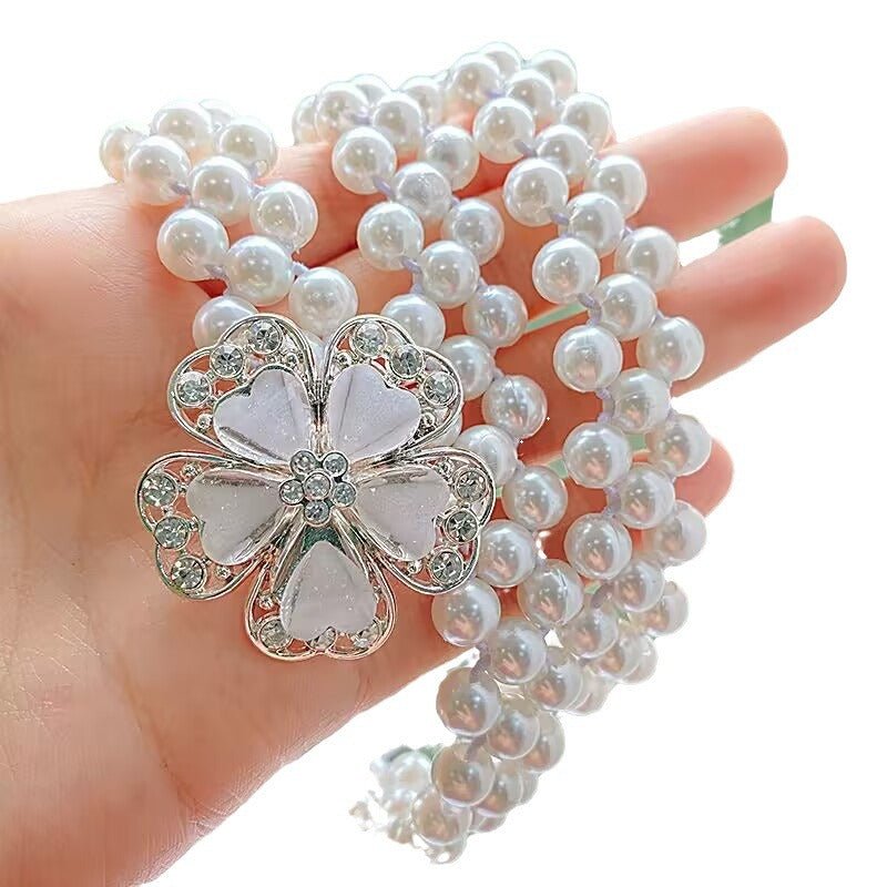 Pearl Elastic Waist Belt | Rhinestone Flower Stretch Belt(MAC362) - Mariam's Collection