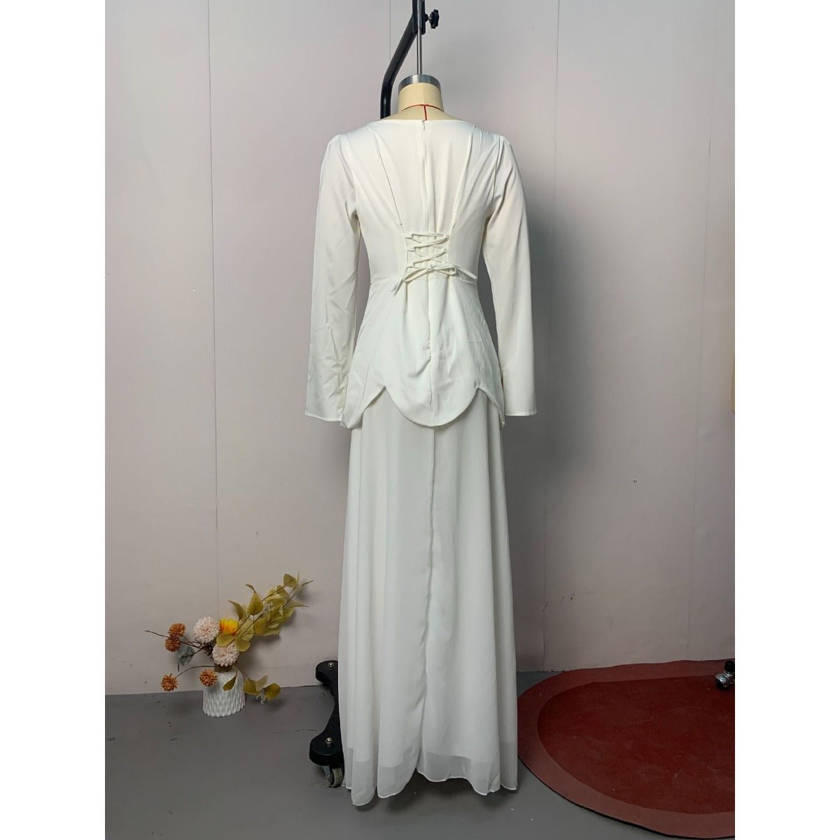 Pearl - Embellished Square Neck Maxi Dress | Modest Gowns with Long Sleeves(MA269) - Mariam's Collection