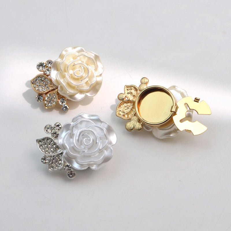 Pearl Rose Button Covers | Rhinestone Leaf Decorative Clips(MAC360) - Mariam's Collection