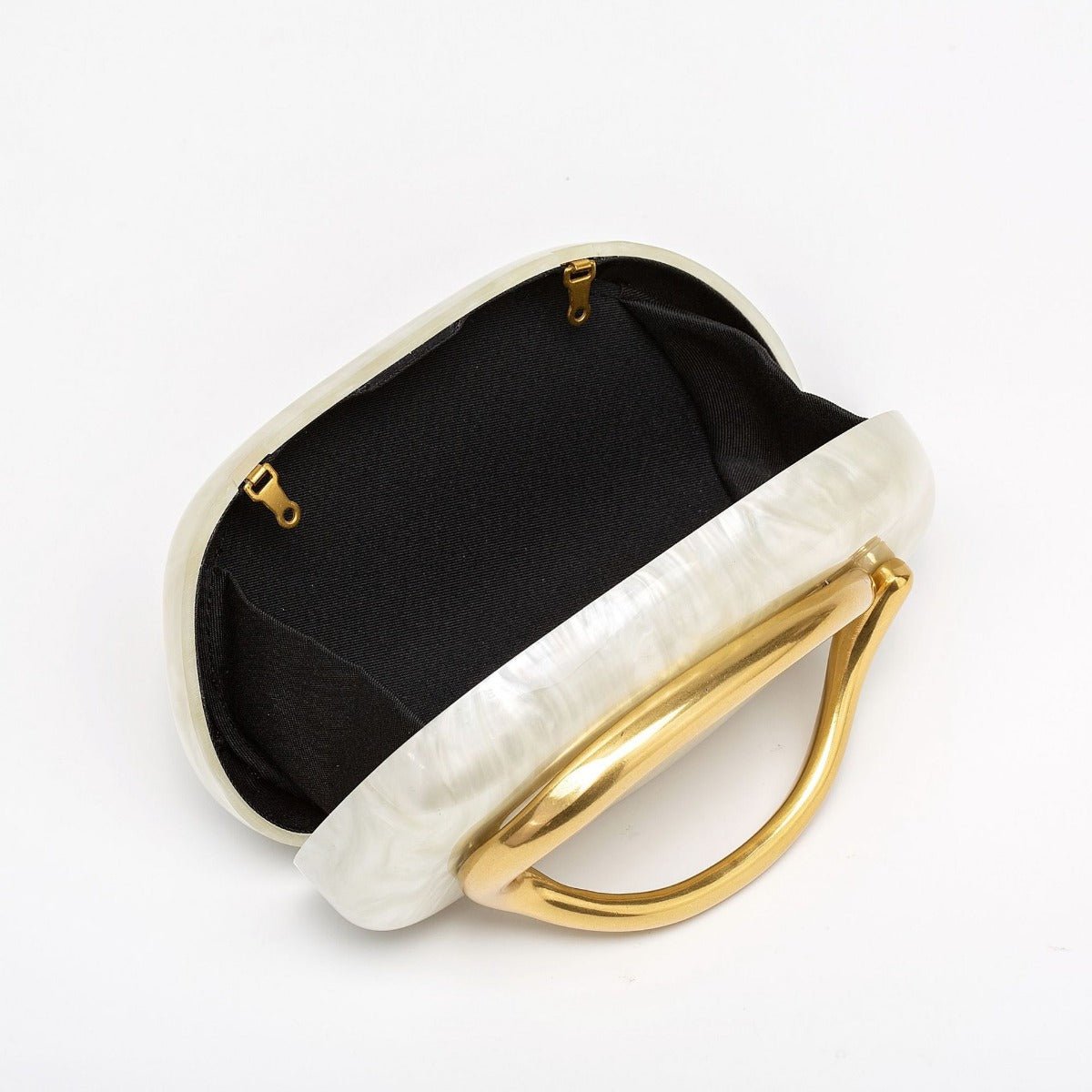 Pearlized Acrylic Gold - Tone Ring Handle Evening Bag - Wedding Banquet Shoulder Messenger Purse. (MAC250) - Mariam's Collection