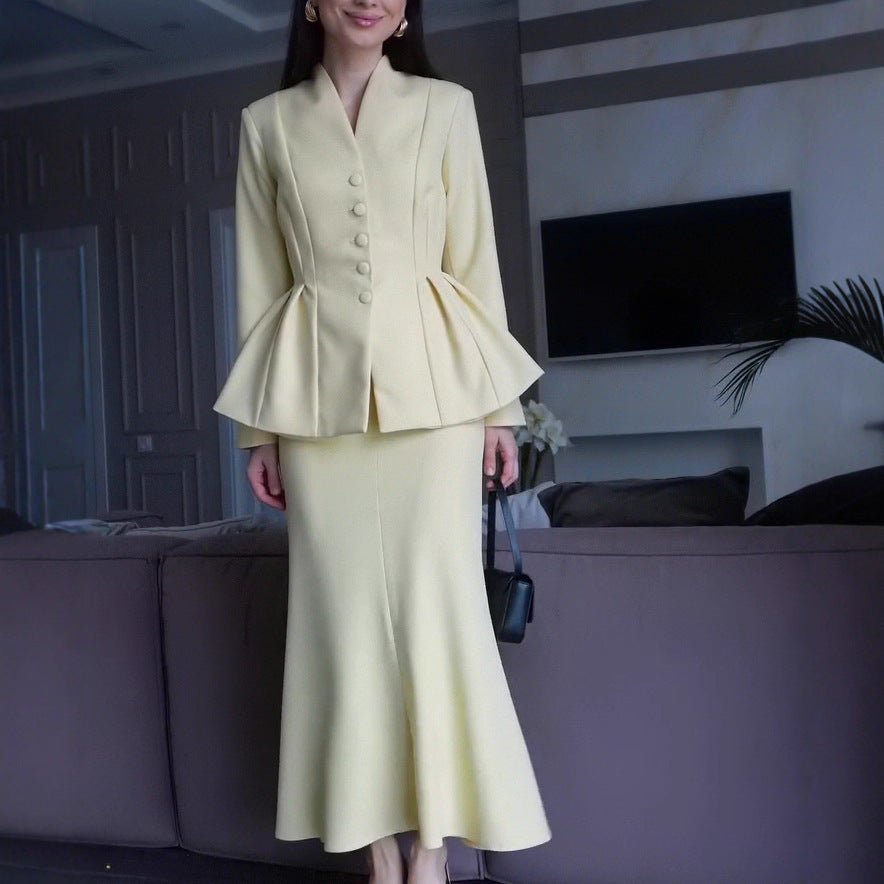 Peplum Jacket & Bodycon Skirt Set(MS351) - Mariam's Collection