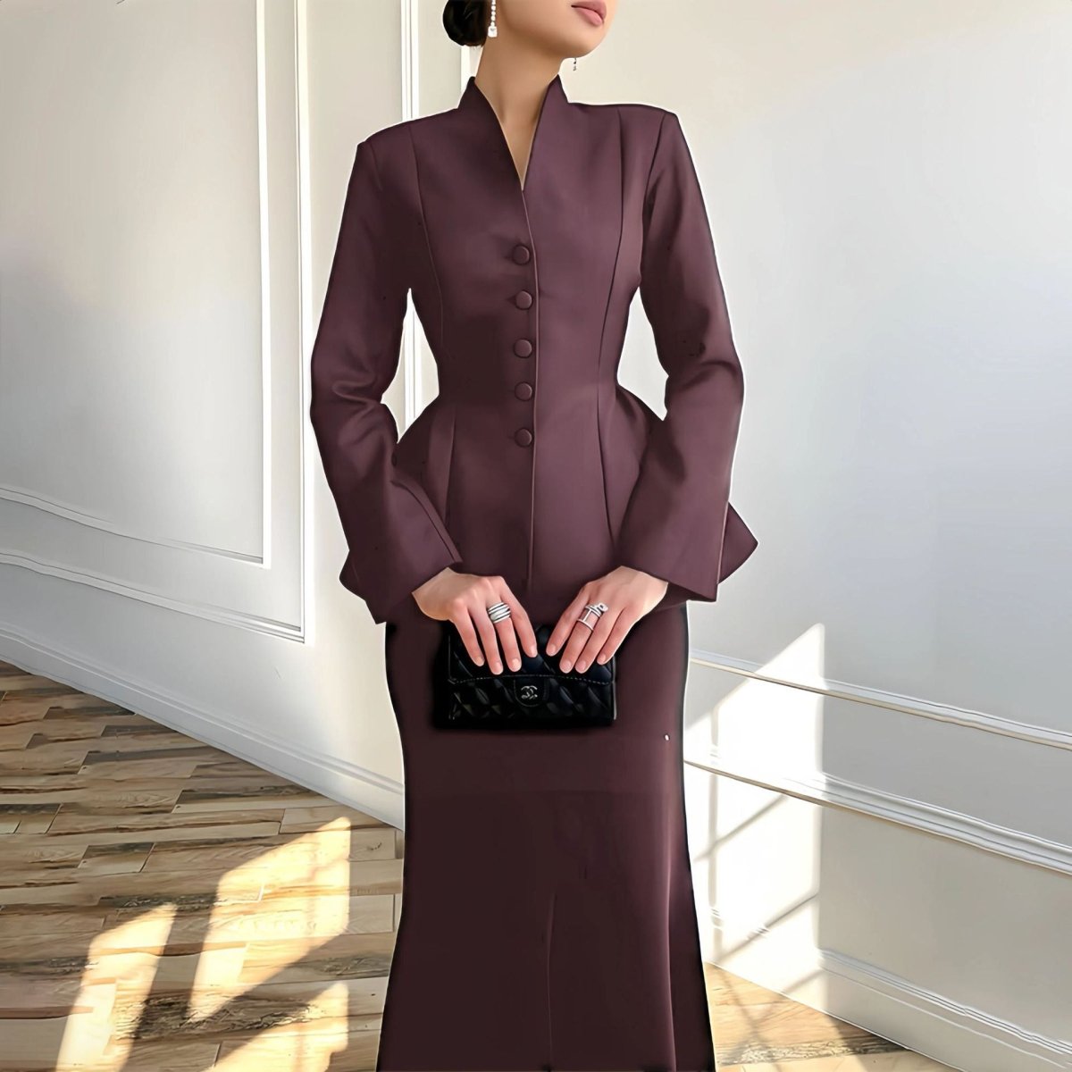 Peplum Jacket & Bodycon Skirt Set(MS351) - Mariam's Collection