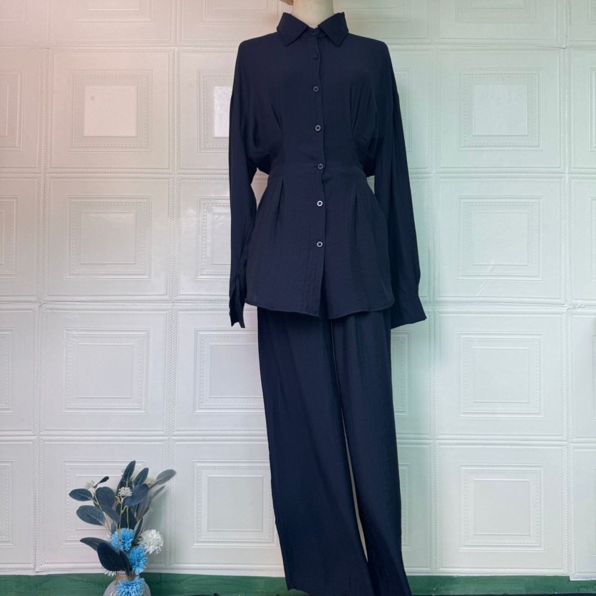 Peplum Shirt & Wide-Leg Trousers Co-ord Set(MS481) - Mariam's Collection