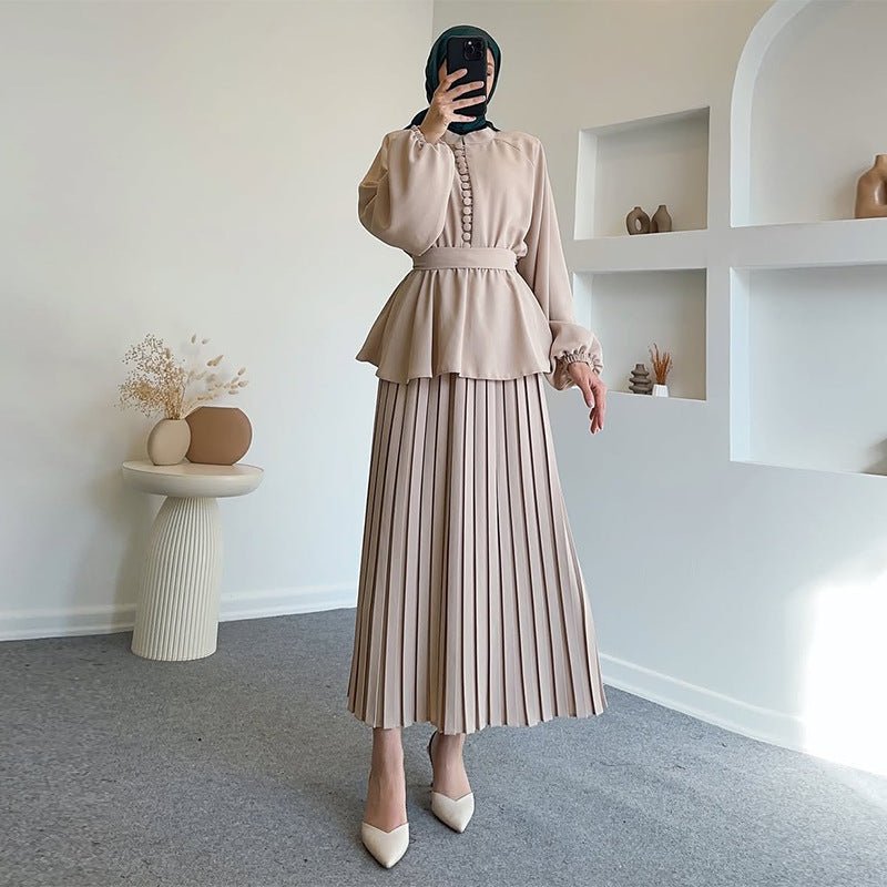 Peplum Top & Pleated Skirt Set(MS294) - Mariam's Collection