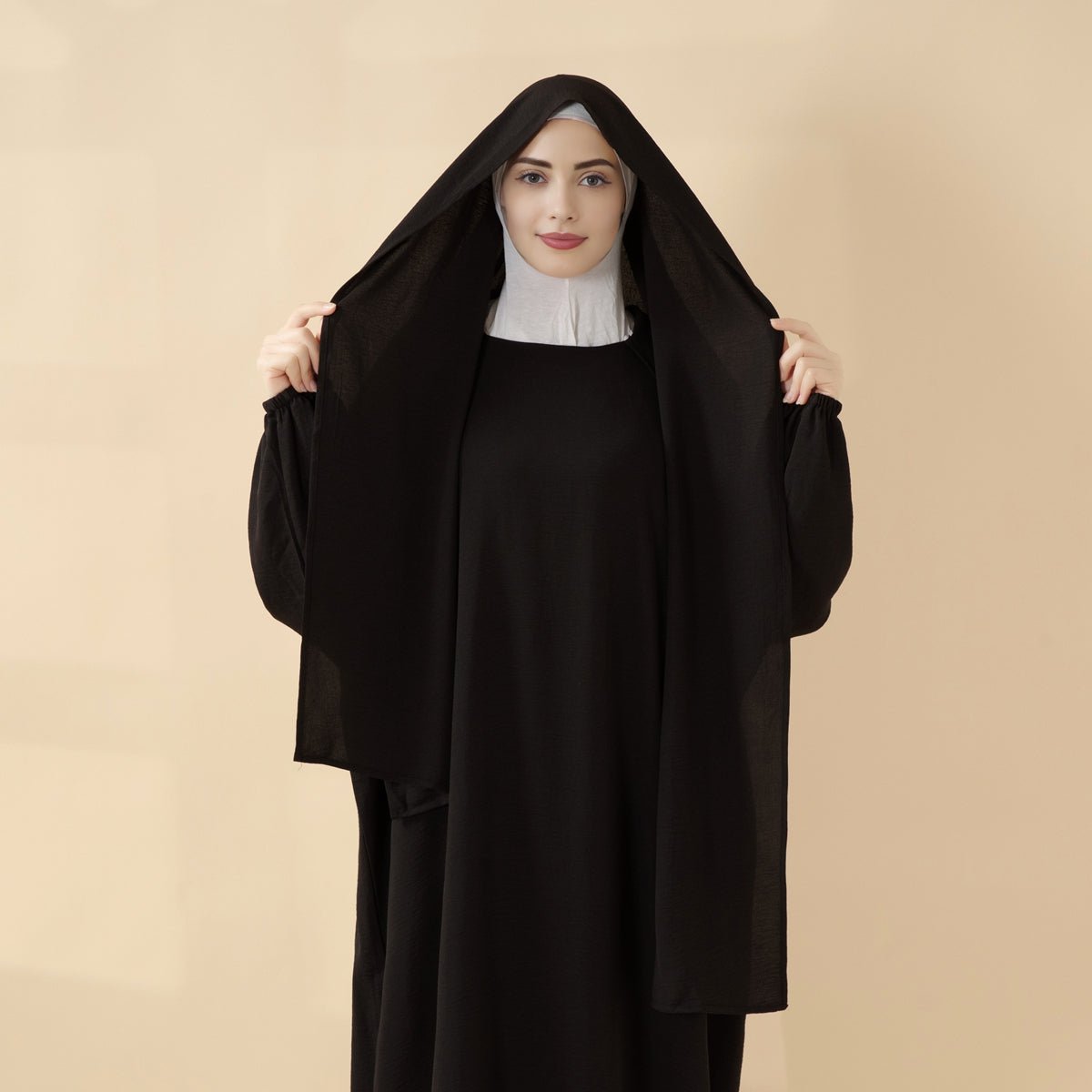 Perfect For Umrah One - Piece Hijab Attached Cocoon - Cut Crepe Abaya (MA143) - Mariam's Collection