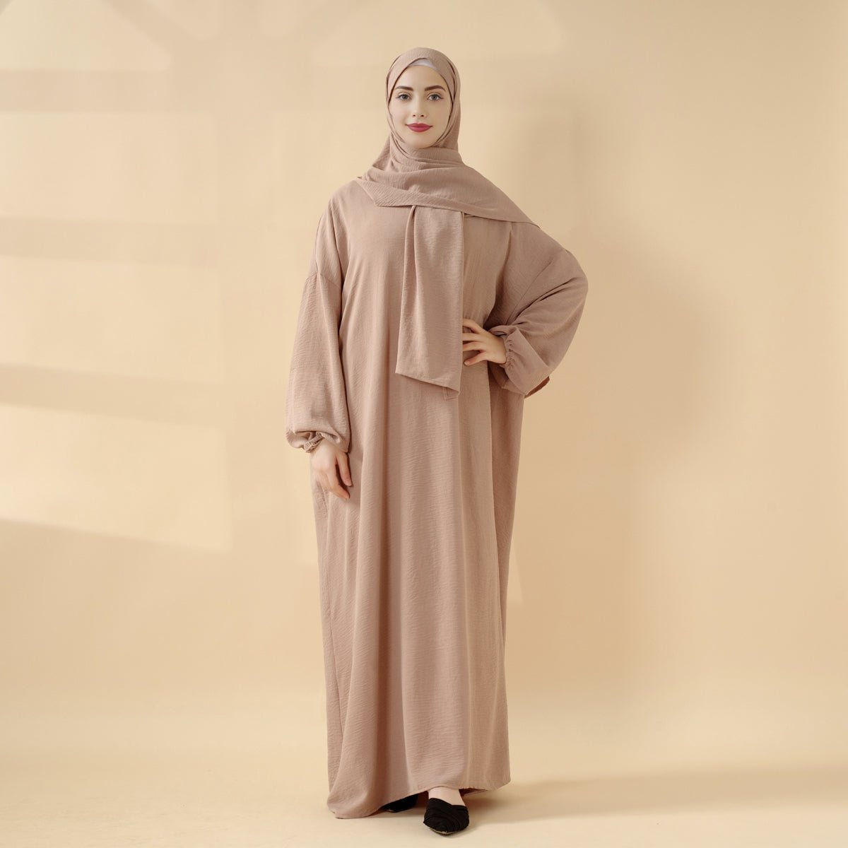 Perfect For Umrah One - Piece Hijab Attached Cocoon - Cut Crepe Abaya (MA143) - Mariam's Collection