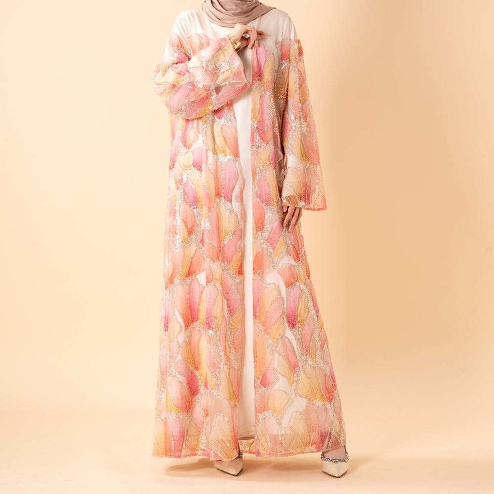 Petal Glow Hand - Embroidered Open Abaya — Secret Garden Series (MOA295) - Mariam's Collection