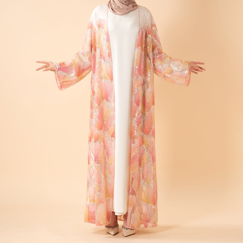 Petal Glow Hand - Embroidered Open Abaya — Secret Garden Series (MOA295) - Mariam's Collection