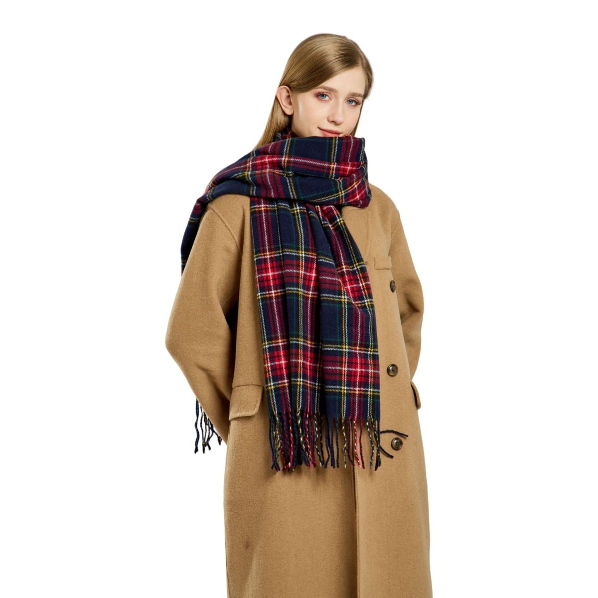 Plaid Fringe Scarf Faux Wool Warm Winter Fashion Accessory (MAC332) - Mariam's Collection