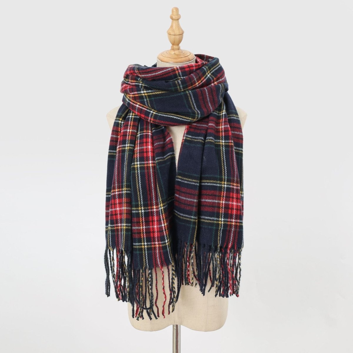 Plaid Fringe Scarf Faux Wool Warm Winter Fashion Accessory (MAC332) - Mariam's Collection