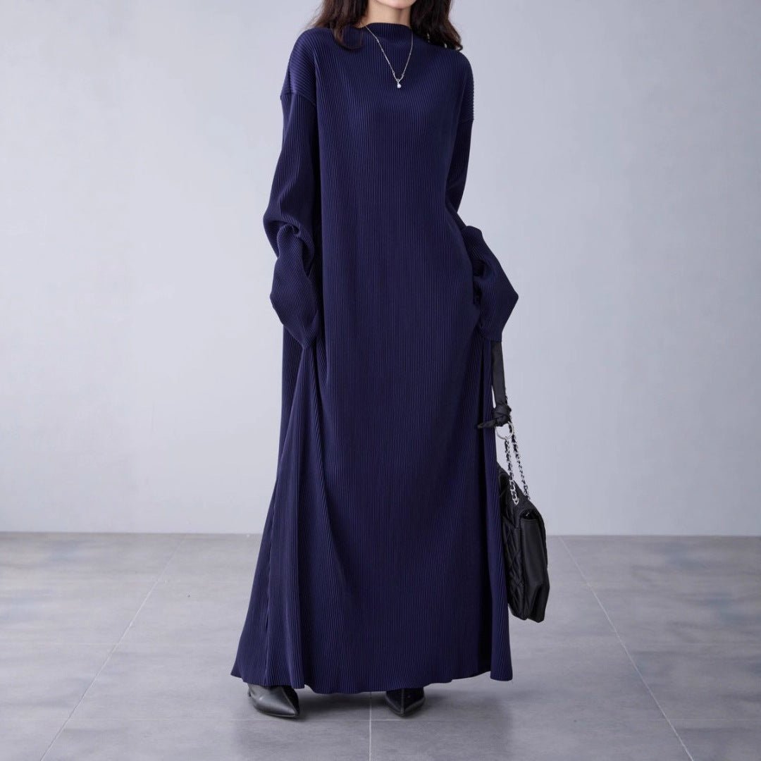 Pleated Knit Maxi Dress | Mock Neck Oversized Sweater Dress(MA370) - Mariam's Collection