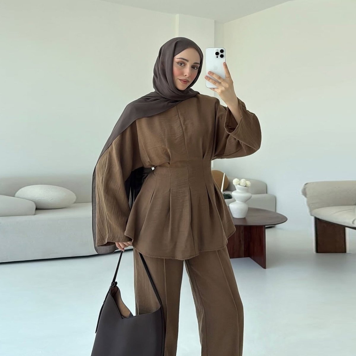 Pleated Peplum Top & Wide Leg Pants Set(MS185) - Mariam's Collection