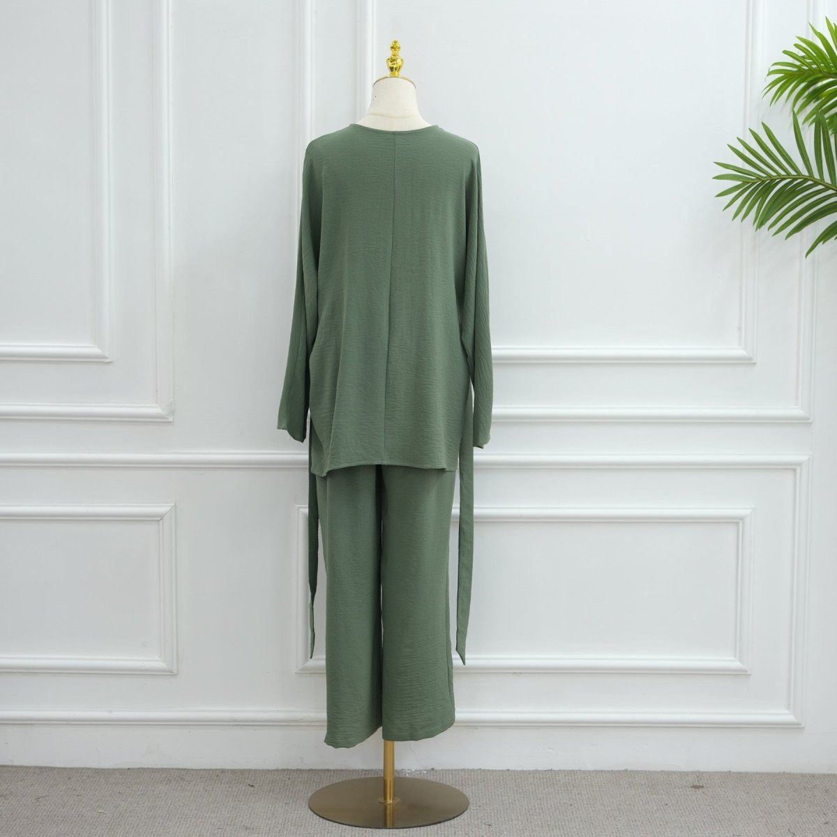 Pleated Peplum Top & Wide Leg Pants Set(MS185) - Mariam's Collection