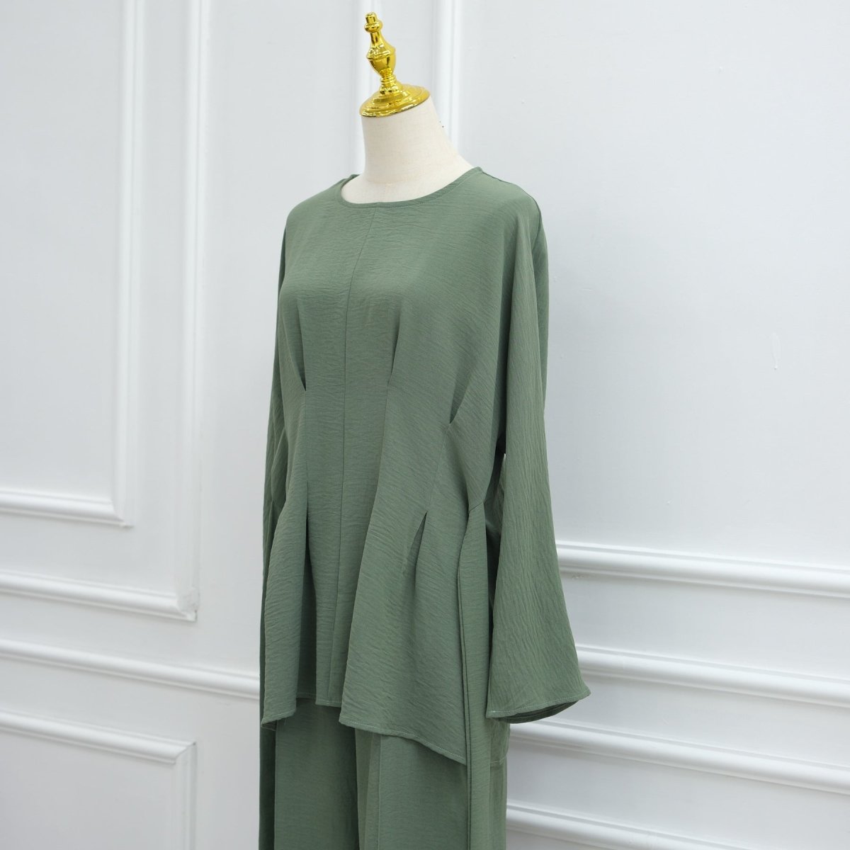 Pleated Peplum Top & Wide Leg Pants Set(MS185) - Mariam's Collection