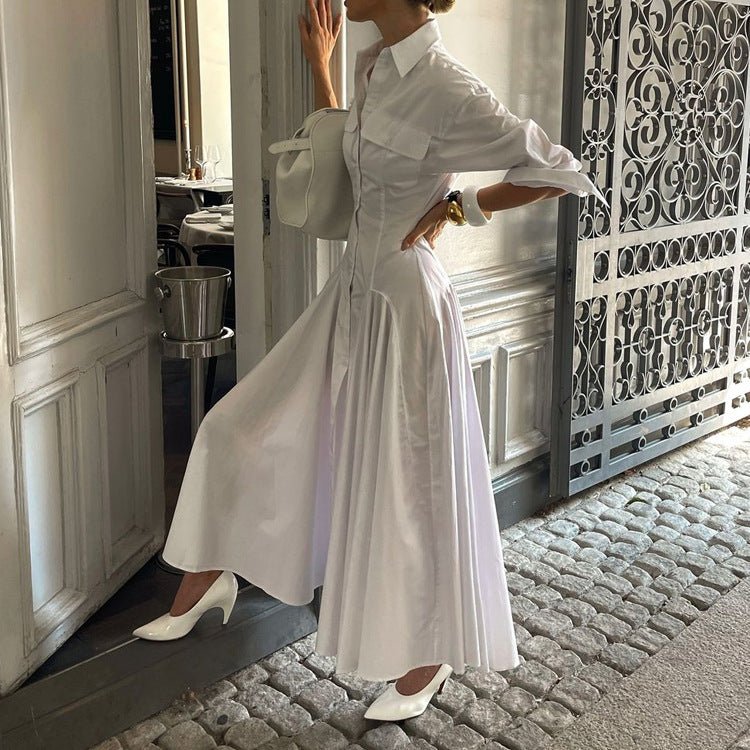 Pleated White Shirt Maxi Dress(MS548) - Mariam's Collection